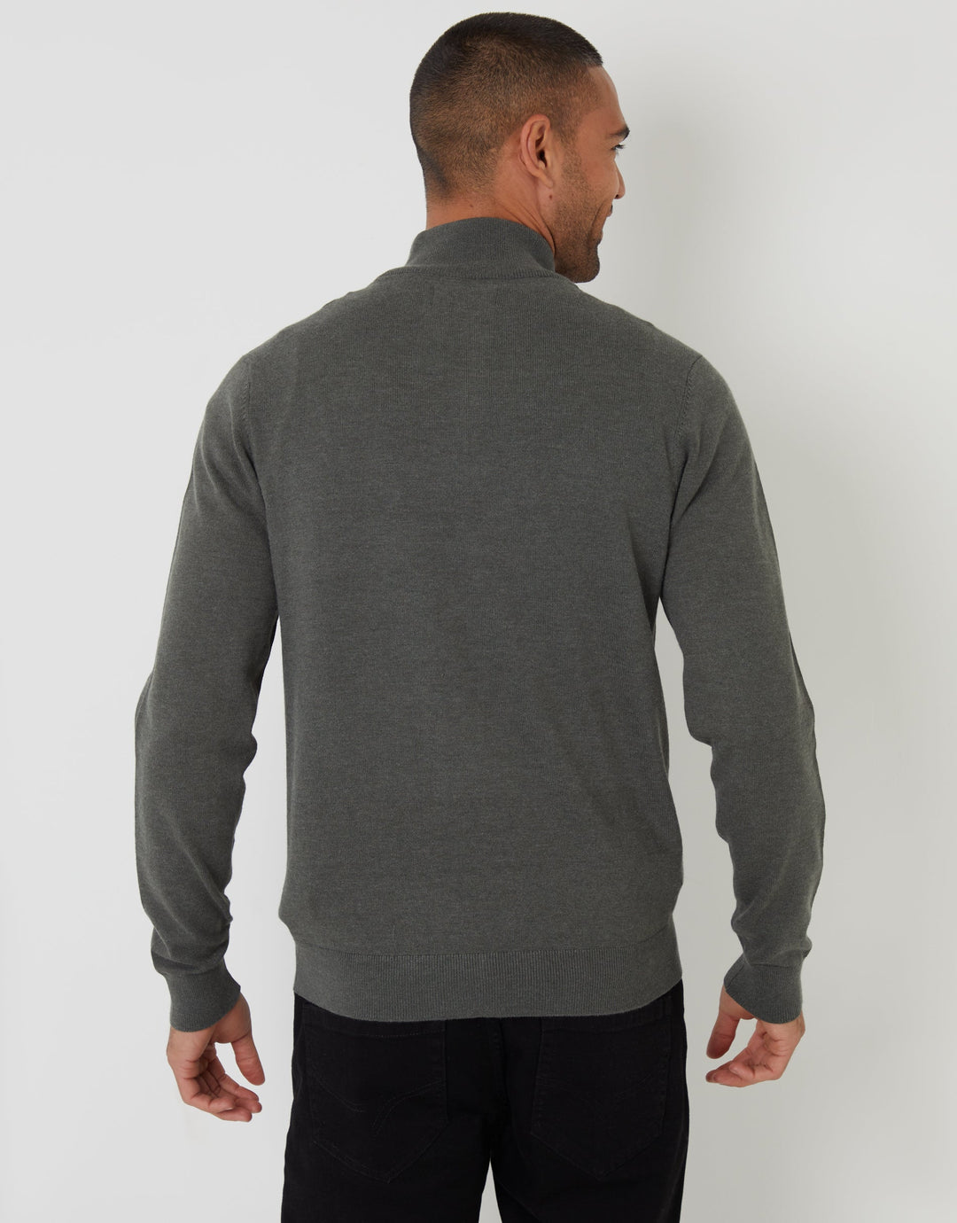 Green Marl Funnel Neck Quarter Zip Knitted Jumper