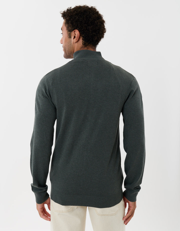 Threadbare Funnel Neck Quarter Zip Knitted Jumper in Forest Green - back view