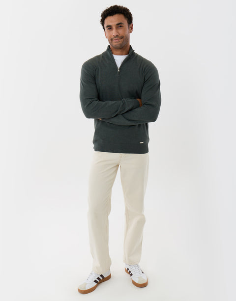 Threadbare Funnel Neck Quarter Zip Knitted Jumper in Forest Green - full body