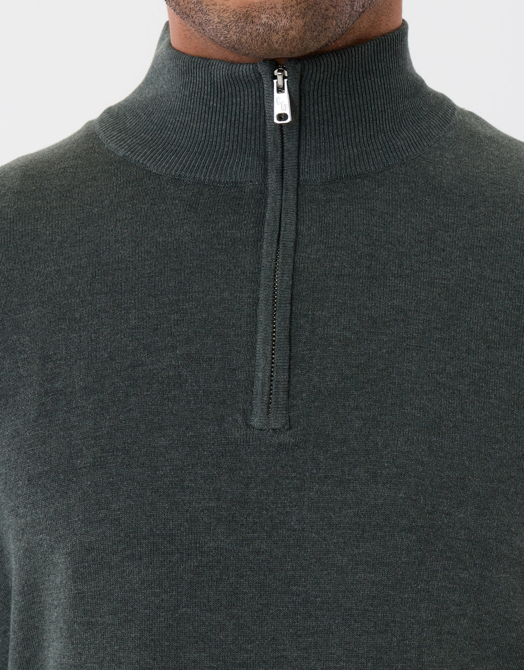 Threadbare Funnel Neck Quarter Zip Knitted Jumper in Forest Green - zip detail