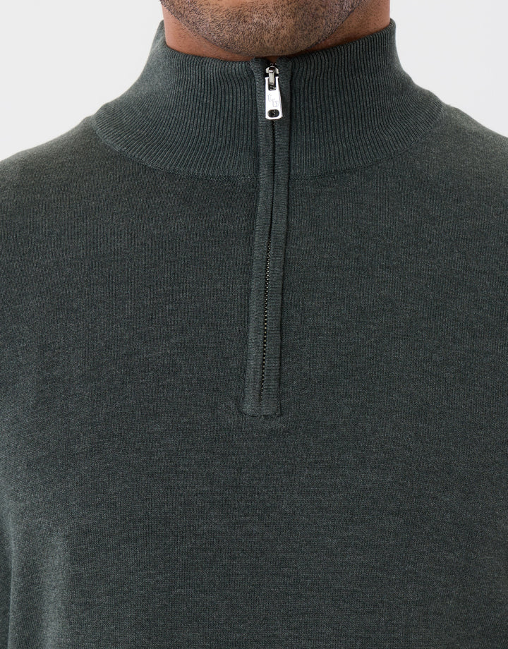 Threadbare Funnel Neck Quarter Zip Knitted Jumper in Forest Green - zip detail