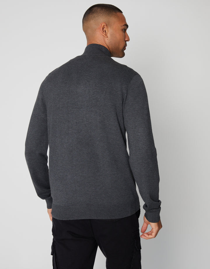 Charcoal Grey Funnel Neck Quarter Zip Knitted Jumper