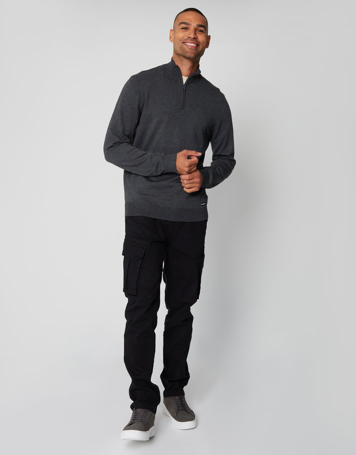 Charcoal Grey Funnel Neck Quarter Zip Knitted Jumper