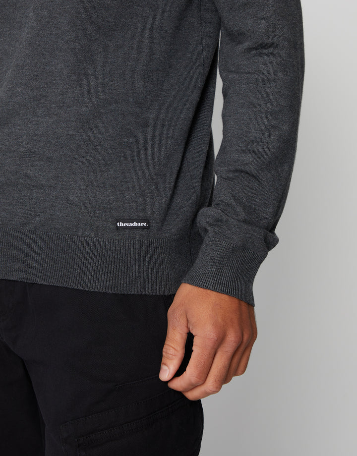 Charcoal Grey Funnel Neck Quarter Zip Knitted Jumper