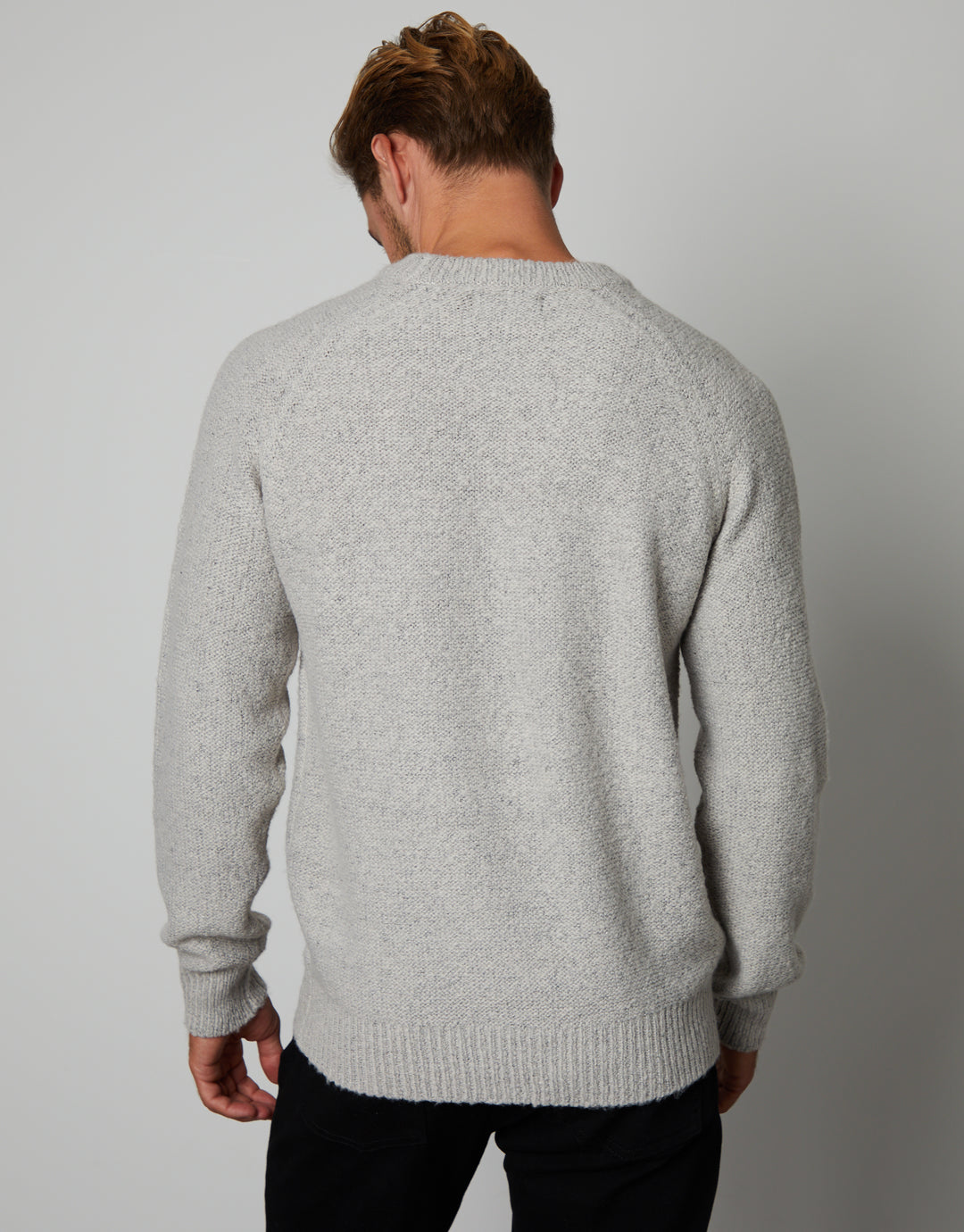 Grey Twist Raglan Sleeve Crew Neck Jumper