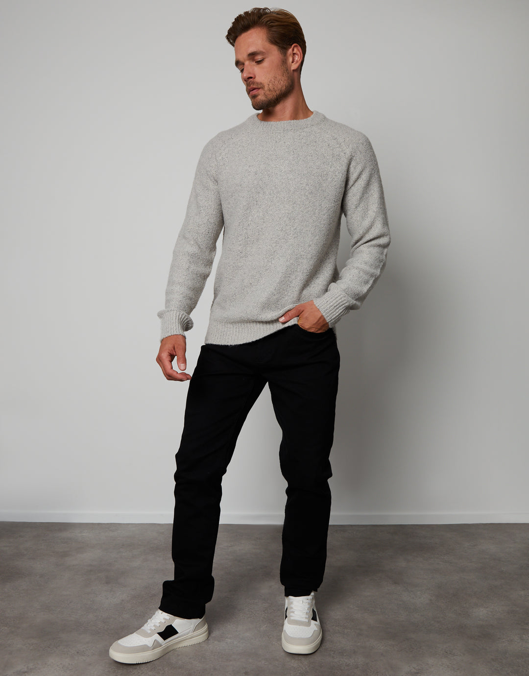 Grey Twist Raglan Sleeve Crew Neck Jumper