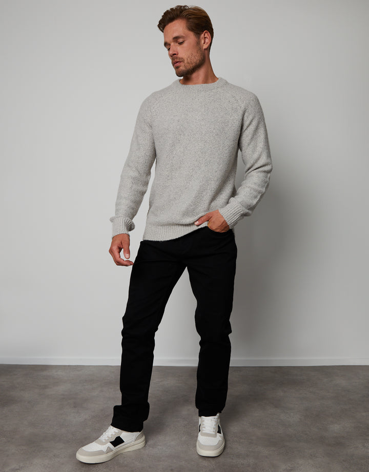 Grey Twist Raglan Sleeve Crew Neck Jumper