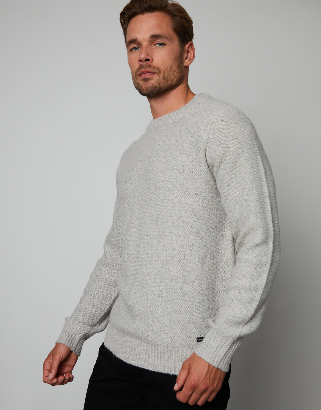 Grey Twist Raglan Sleeve Crew Neck Jumper