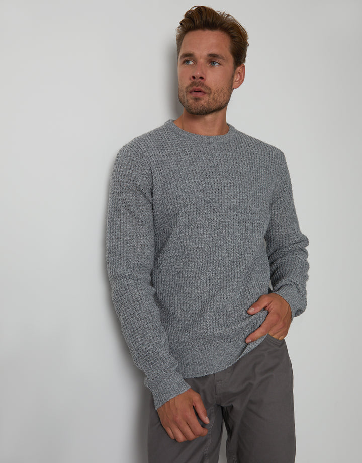 Grey Twist Waffle Knit Crew Neck Jumper