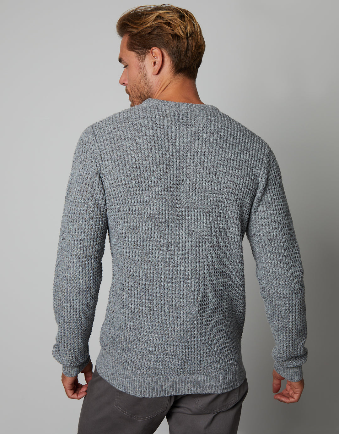 Grey Twist Waffle Knit Crew Neck Jumper