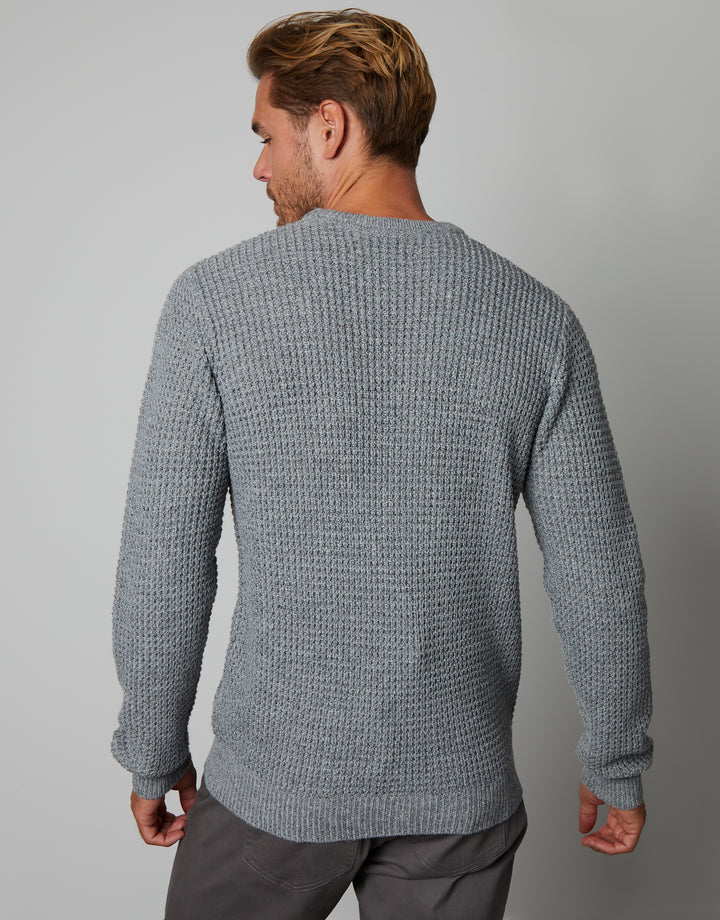 Grey Twist Waffle Knit Crew Neck Jumper