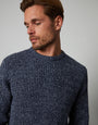 Dark Blue Twist Waffle Knit Crew Neck Jumper