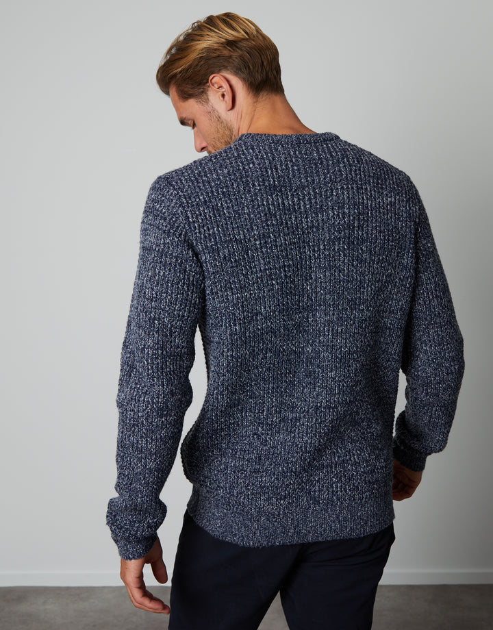Dark Blue Twist Waffle Knit Crew Neck Jumper