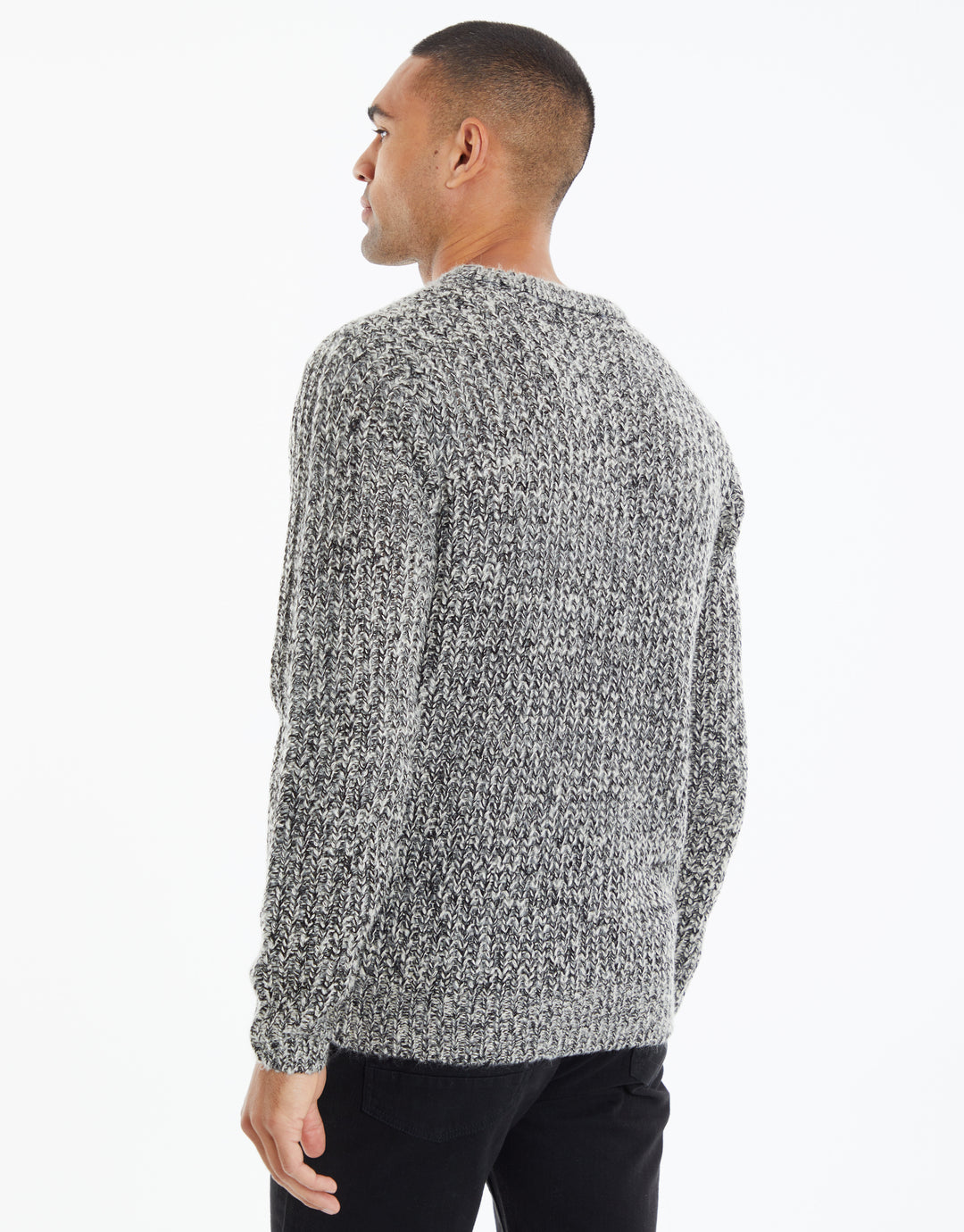 Grey & Black Twist Knitted Crew Neck Jumper