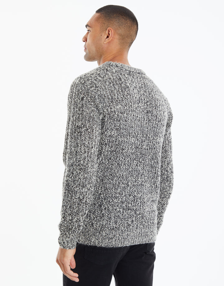 Grey & Black Twist Knitted Crew Neck Jumper