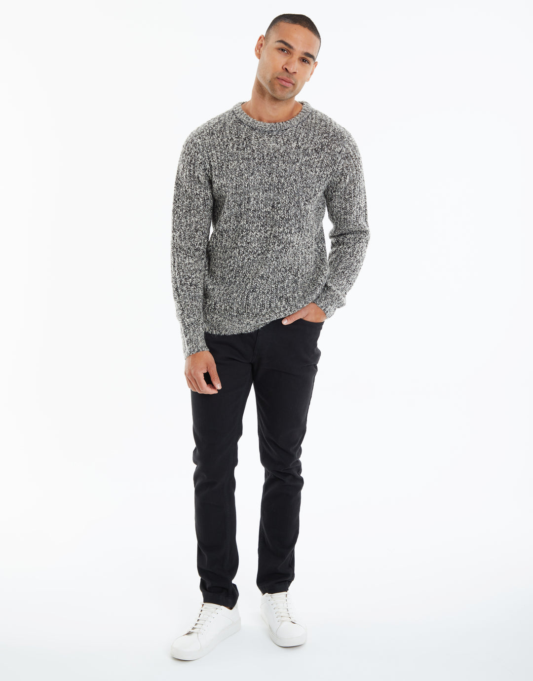 Grey & Black Twist Knitted Crew Neck Jumper