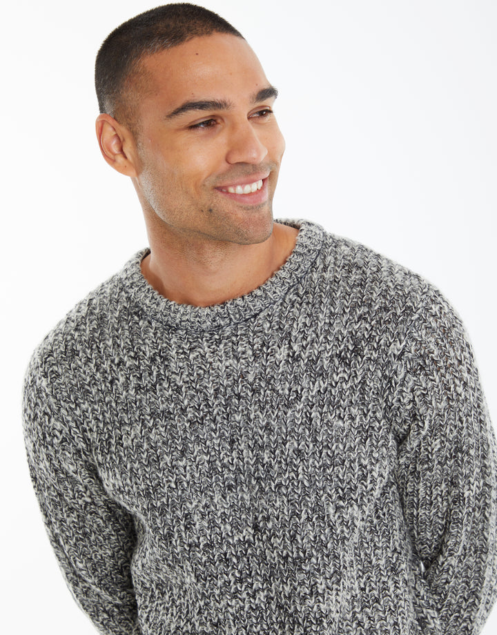 Grey & Black Twist Knitted Crew Neck Jumper