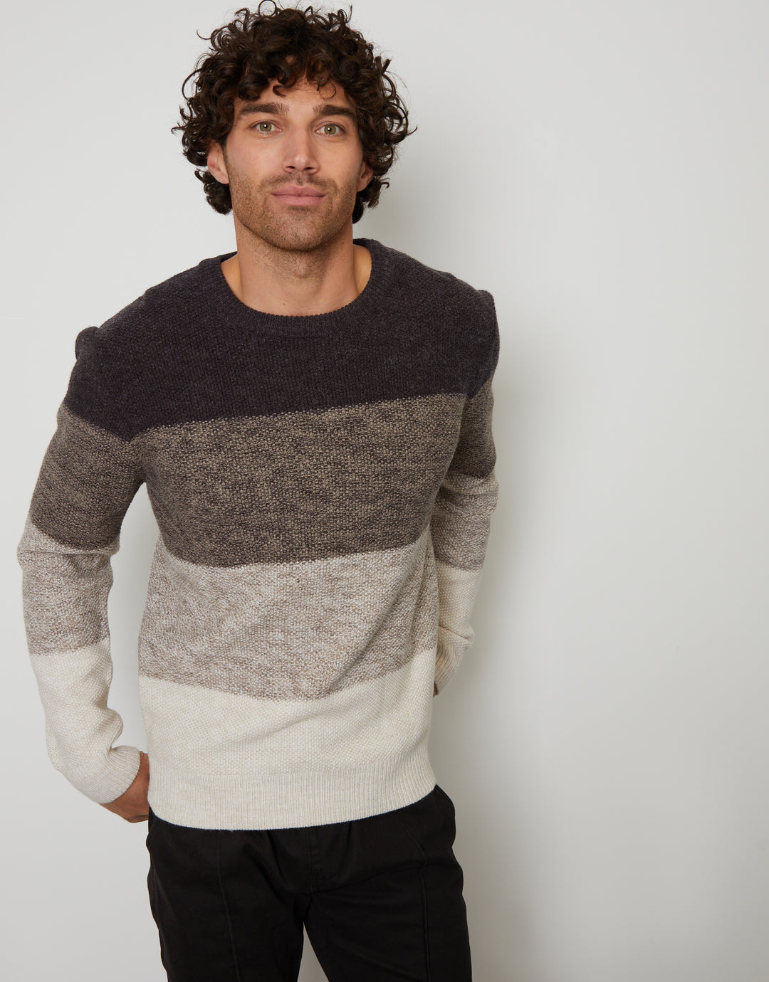 Grey Ombré Striped Crew Neck Jumper