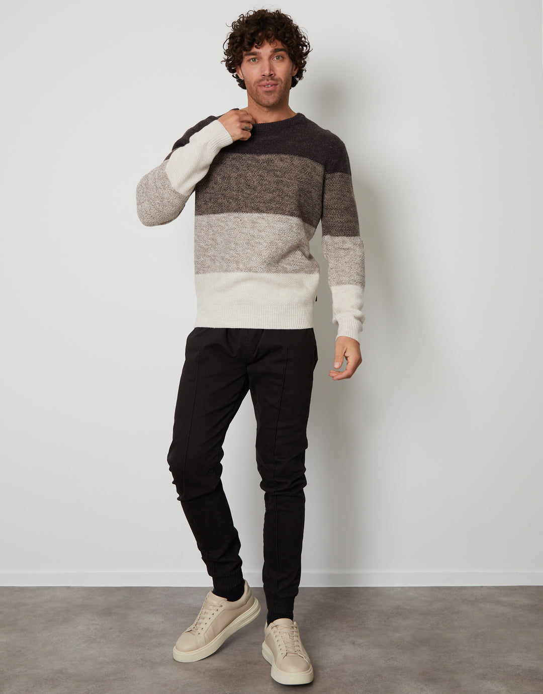 Grey Ombré Striped Crew Neck Jumper