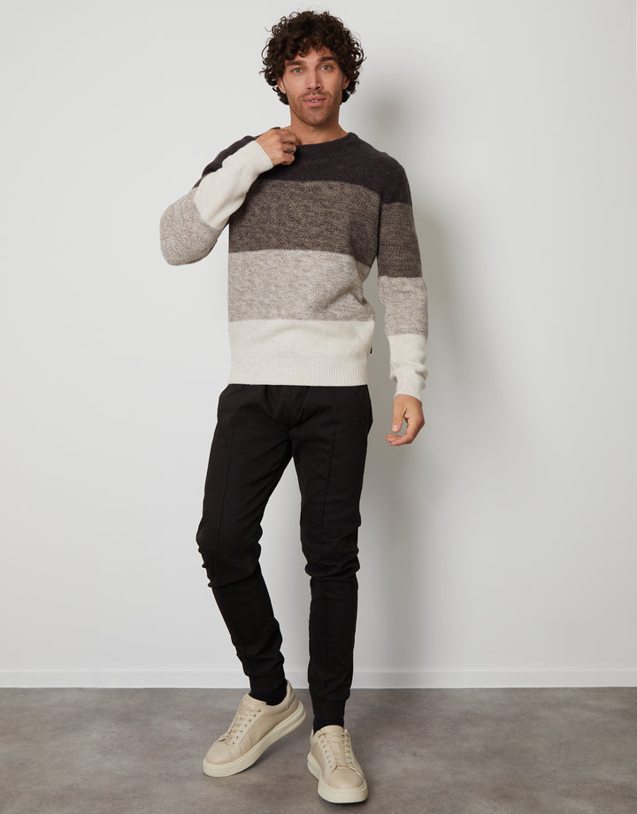Grey Ombré Striped Crew Neck Jumper