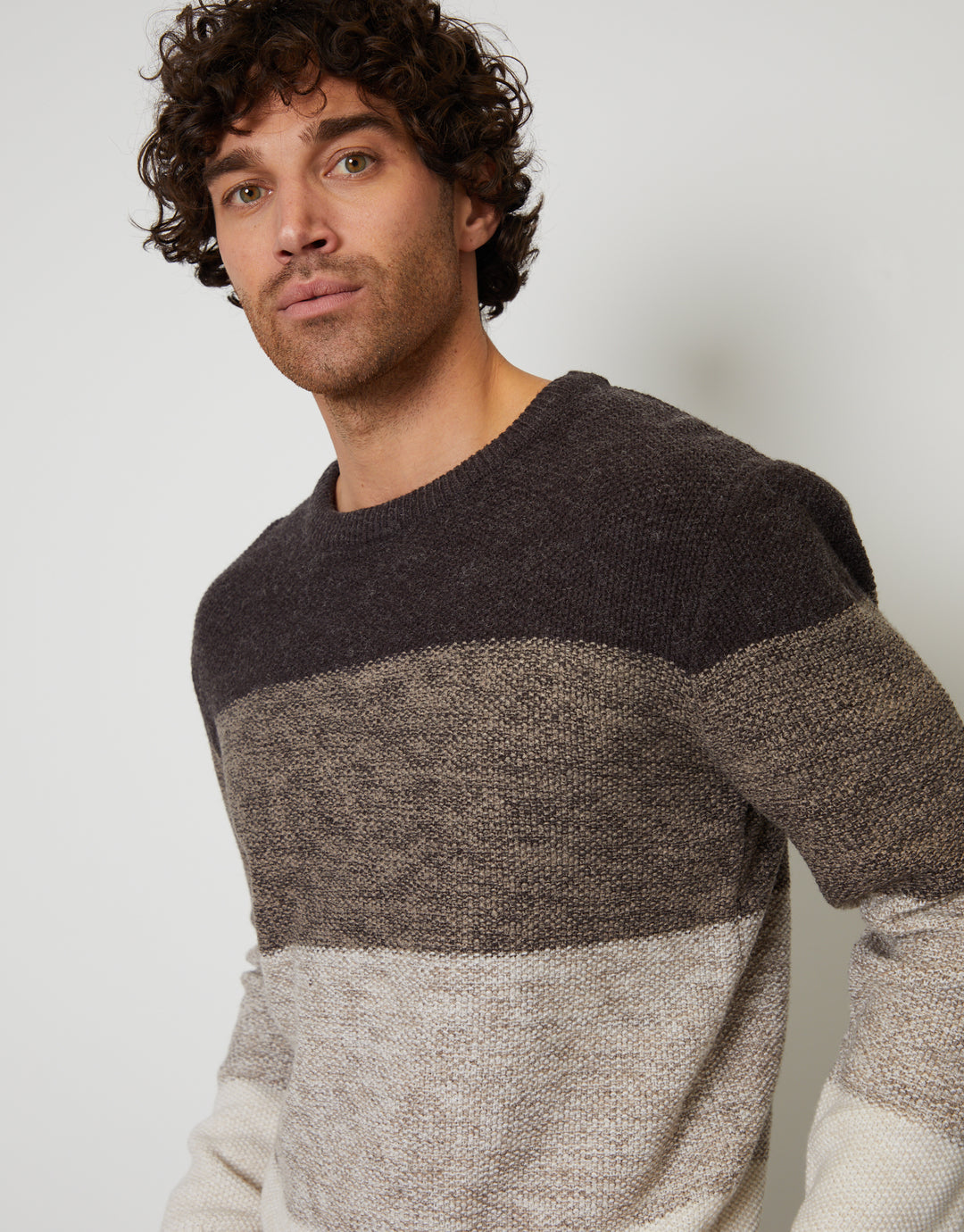 Grey Ombré Striped Crew Neck Jumper