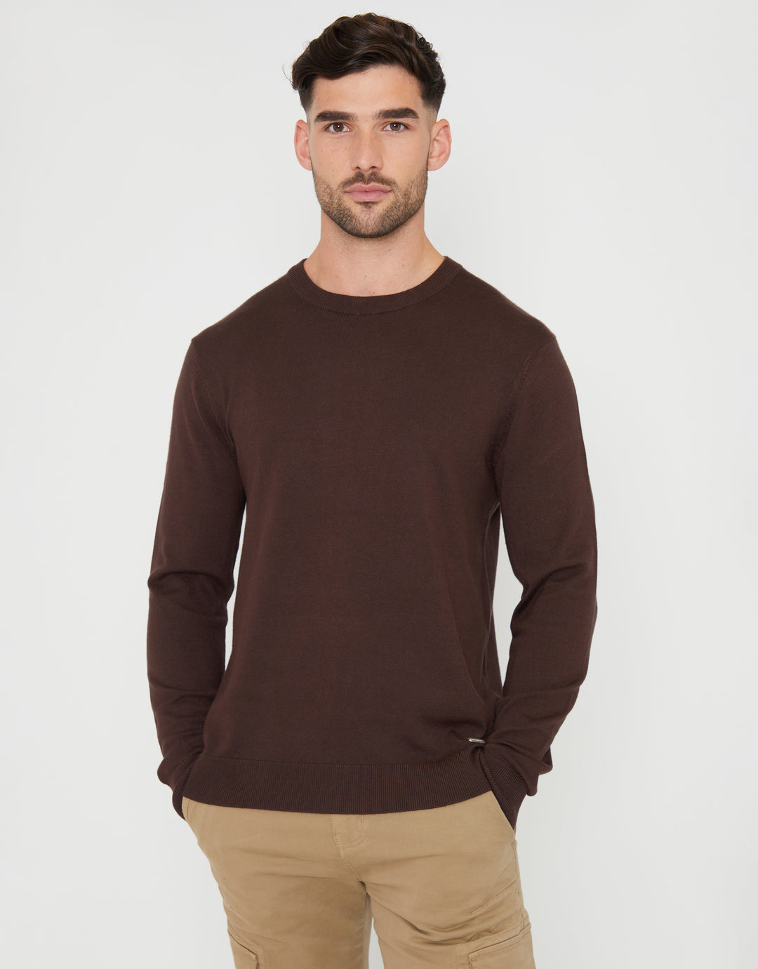 Brown Crew Neck Knitted Jumper