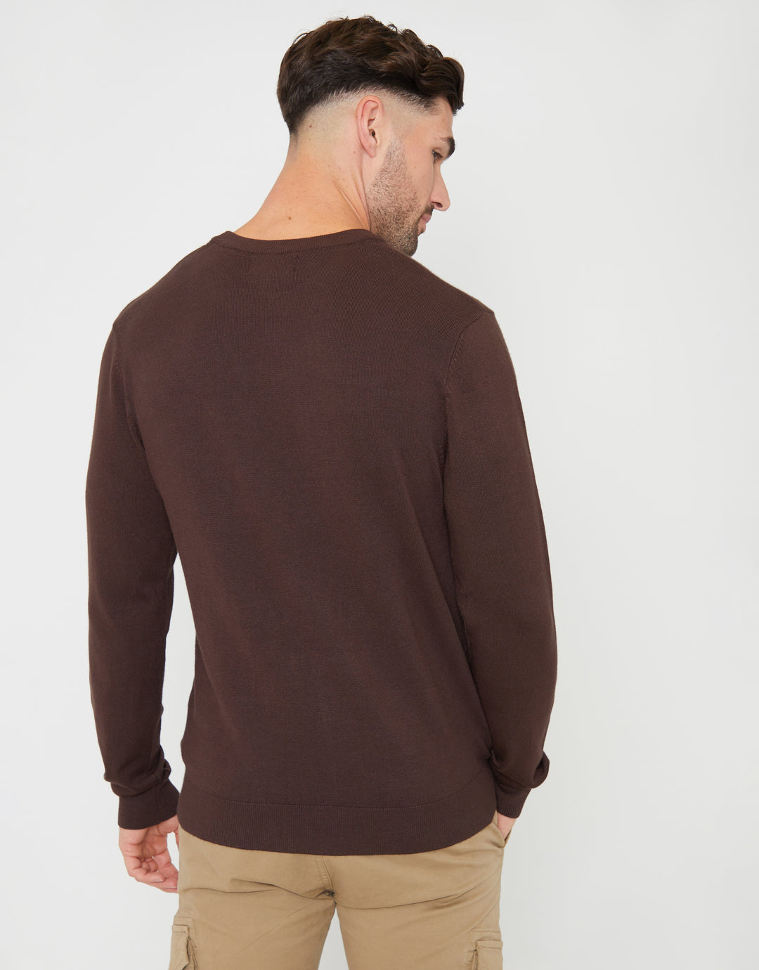 Brown Crew Neck Knitted Jumper