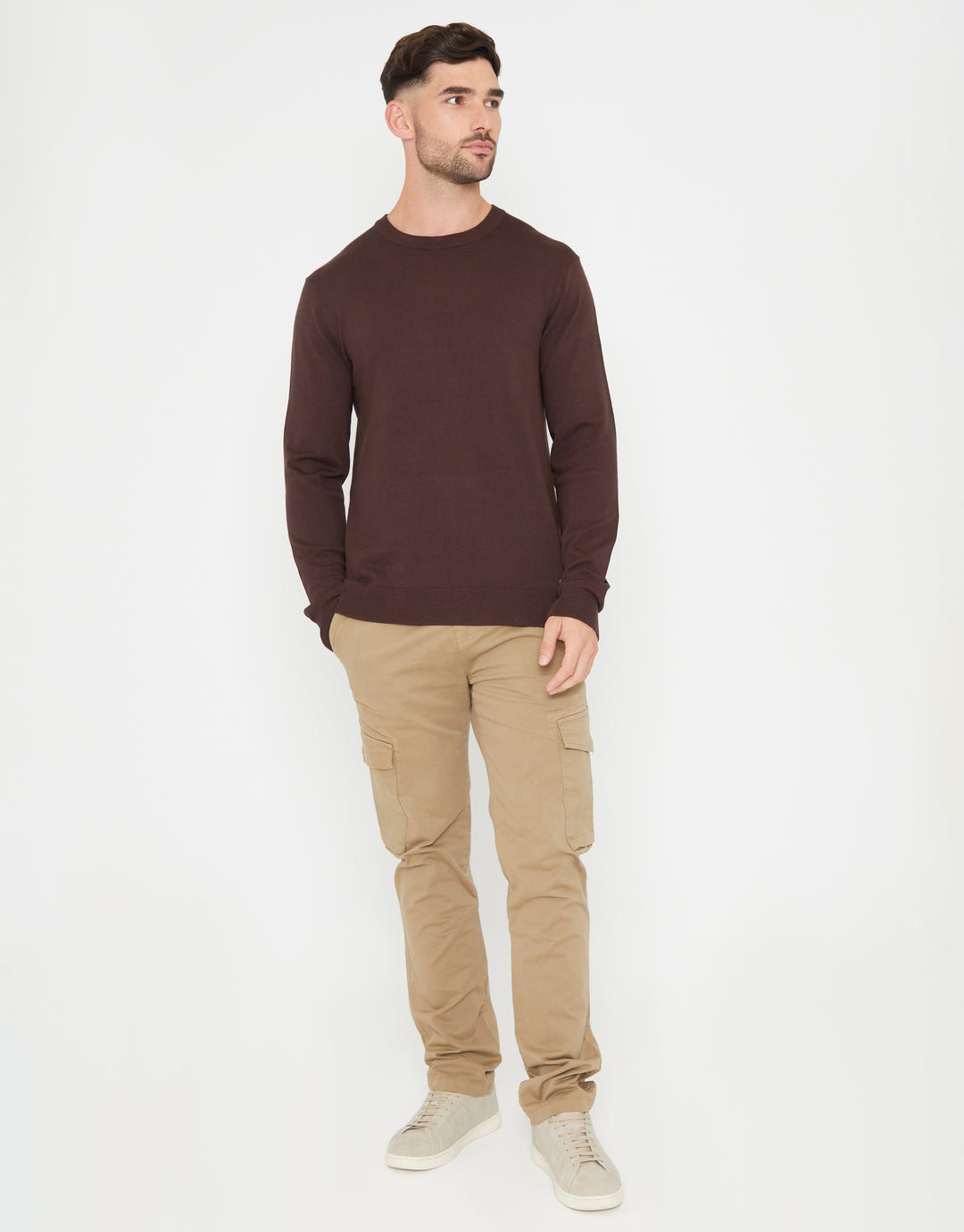Brown Crew Neck Knitted Jumper