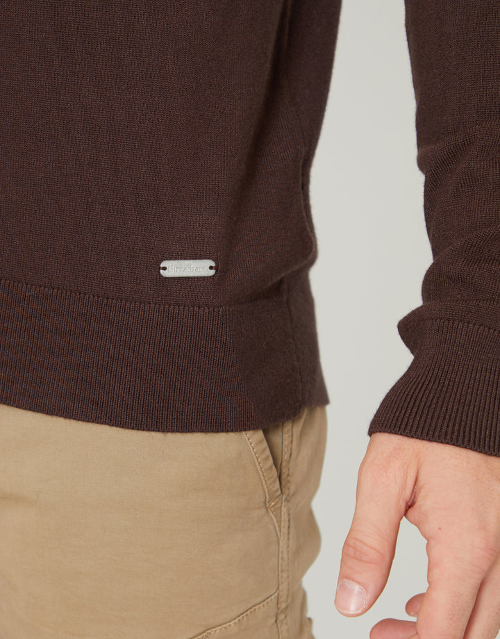 Brown Crew Neck Knitted Jumper