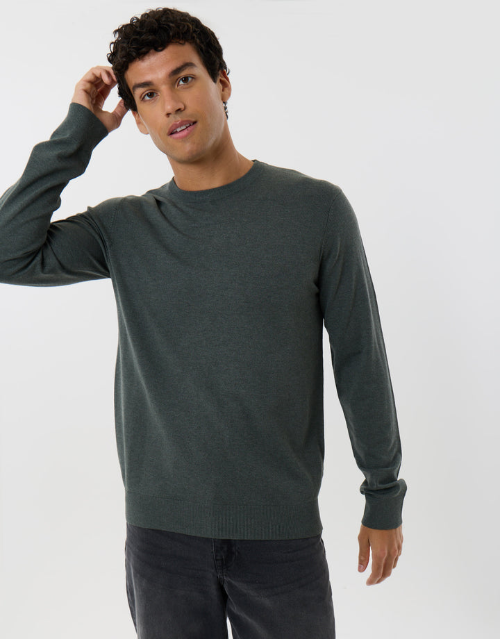 Jersey Crew Neck Jumper in Forest Green