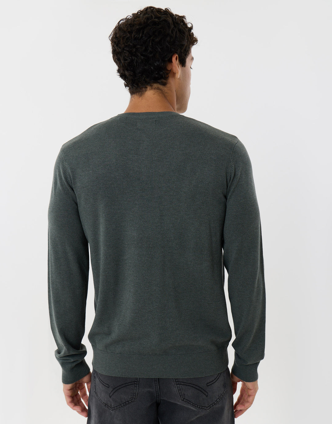 Jersey Crew Neck Jumper in Forest Green