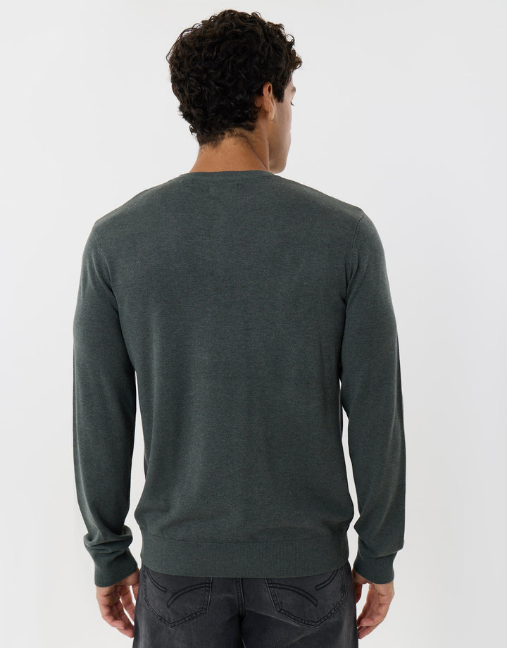 Jersey Crew Neck Jumper in Forest Green