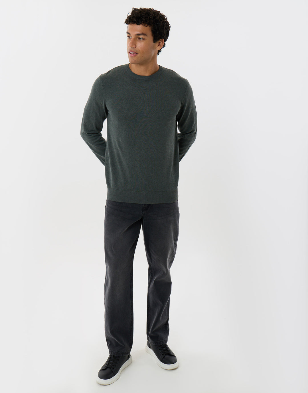 Jersey Crew Neck Jumper in Forest Green