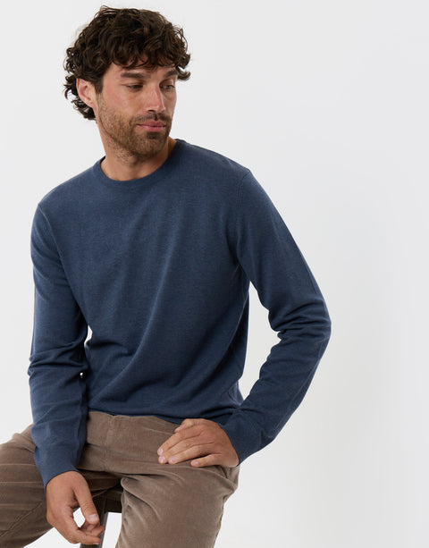 Threadbare Jersey Crew Neck Jumper in Denim Blue - sat down