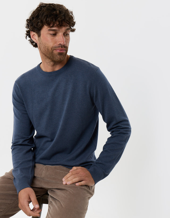 Threadbare Jersey Crew Neck Jumper in Denim Blue - sat down