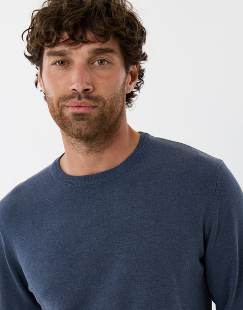 Threadbare Jersey Crew Neck Jumper in Denim Blue - close up