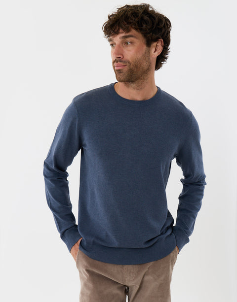 Threadbare Jersey Crew Neck Jumper in Denim Blue - front view