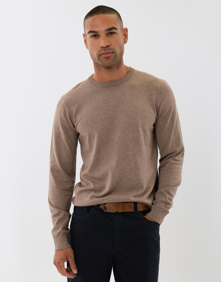 Threadbare Jersey Crew Neck Jumper in Taupe - front view