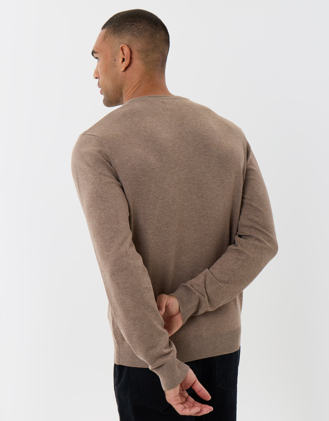 Threadbare Jersey Crew Neck Jumper in Taupe - back view