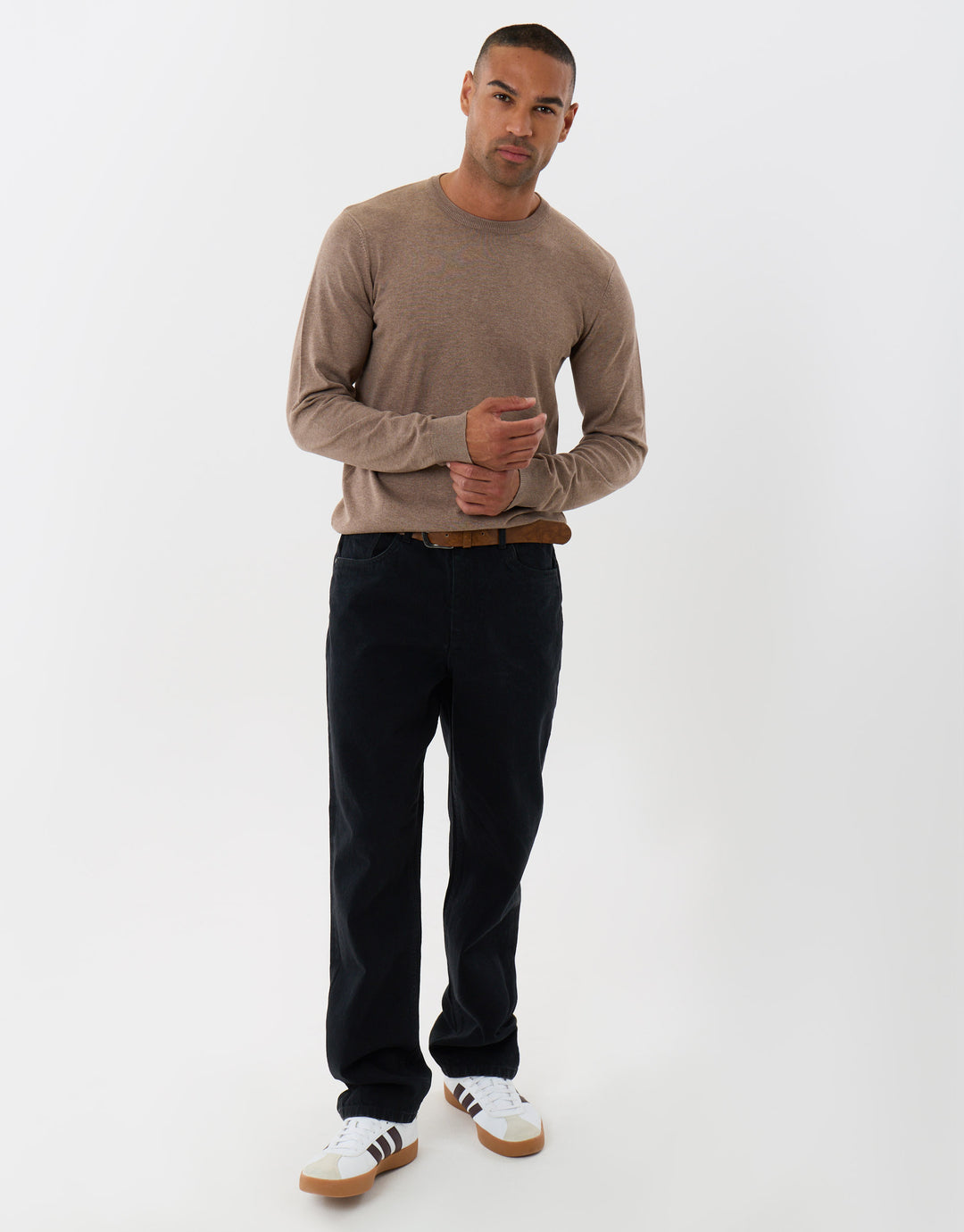 Threadbare Jersey Crew Neck Jumper in Taupe - full body