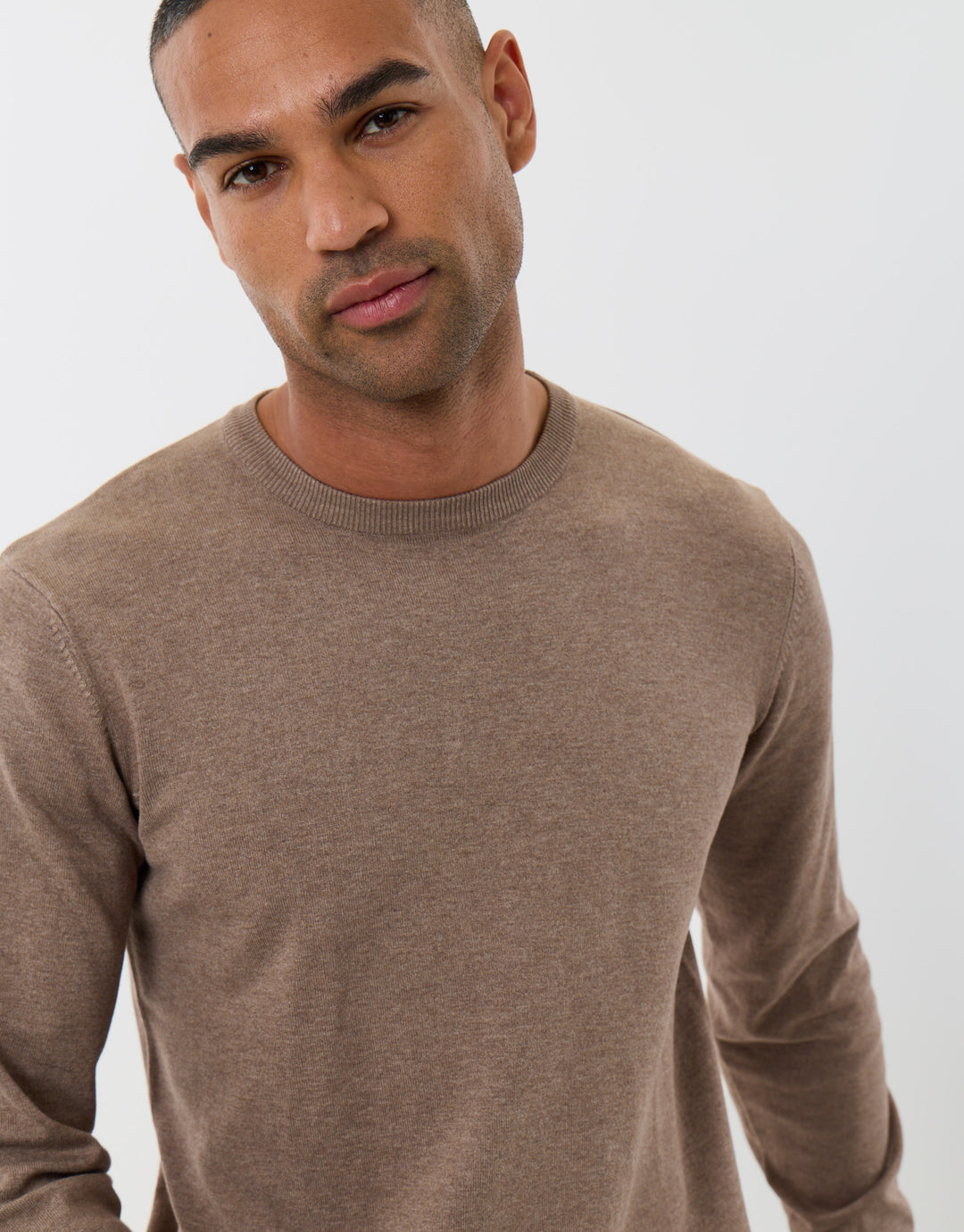 Threadbare Jersey Crew Neck Jumper in Taupe - close up