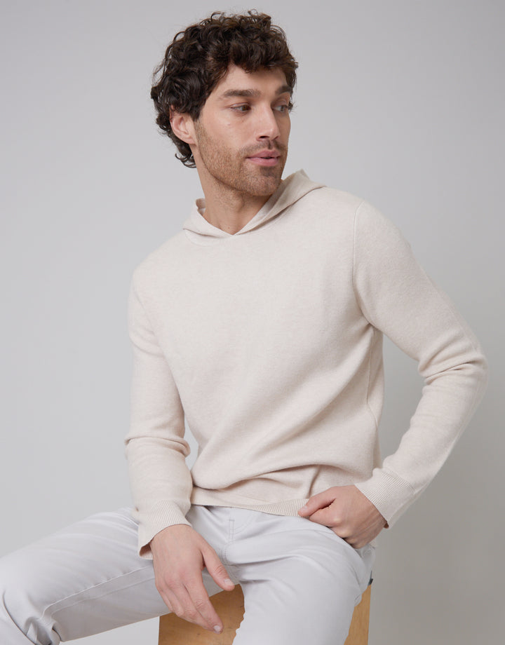 Threadbare Luxe Men's Ecru Knitted Overhead Hoodie
