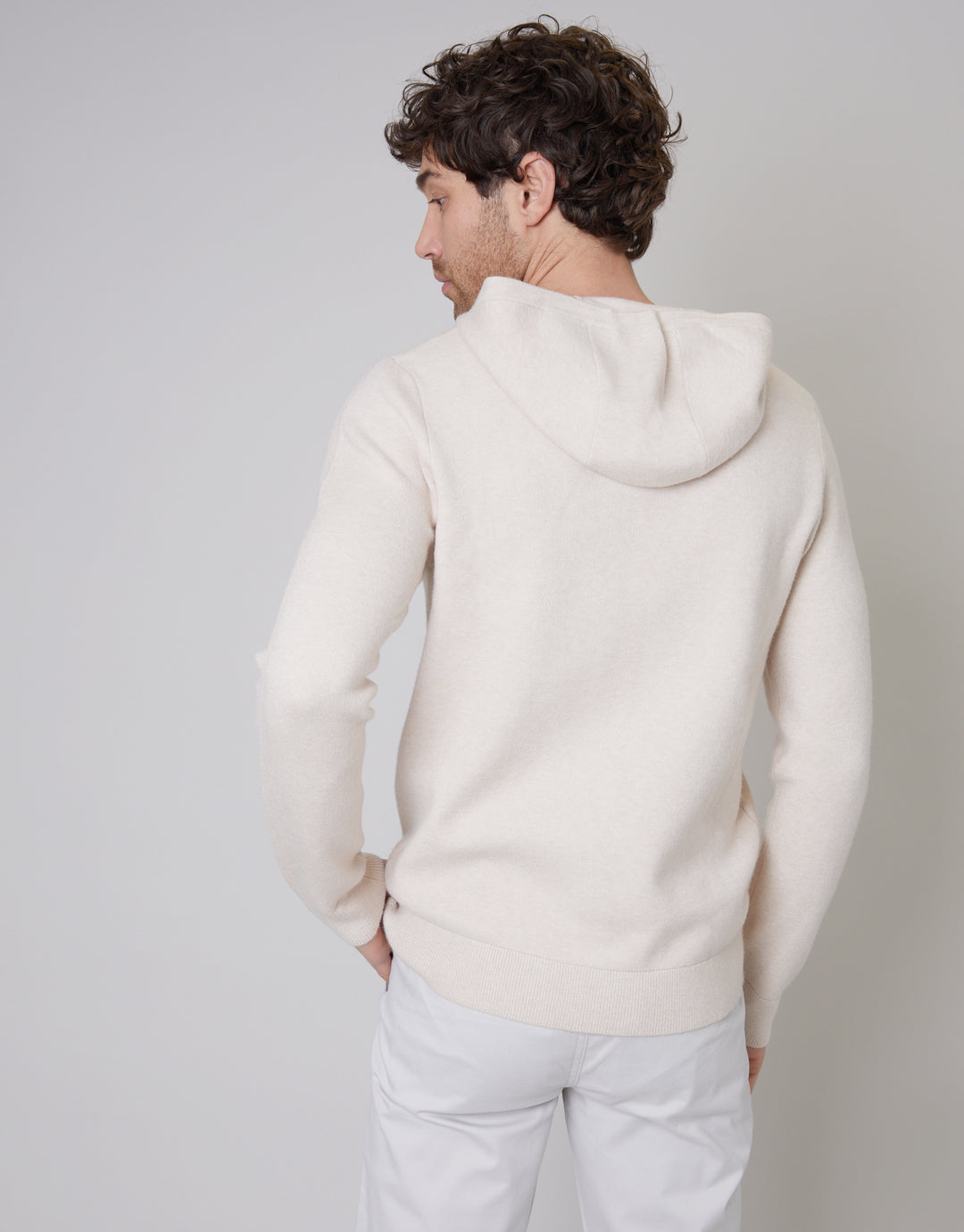 Threadbare Luxe Men's Ecru Knitted Overhead Hoodie