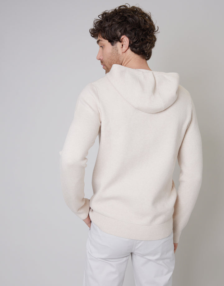 Threadbare Luxe Men's Ecru Knitted Overhead Hoodie