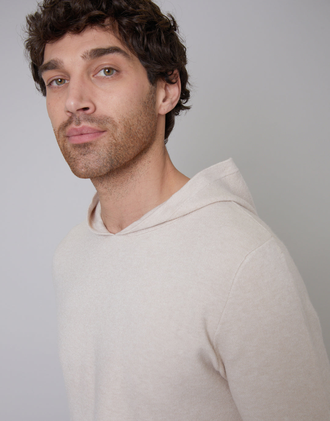 Threadbare Luxe Men's Ecru Knitted Overhead Hoodie