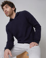Threadbare Luxe Men's Navy Knitted Overhead Hoodie