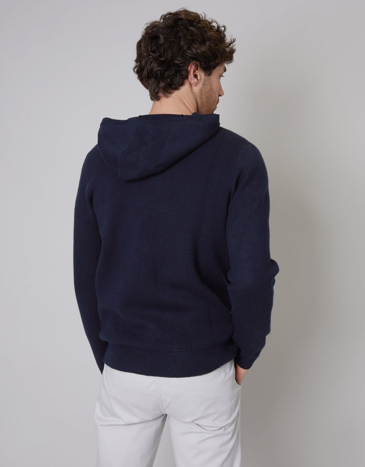 Threadbare Luxe Men's Navy Knitted Overhead Hoodie