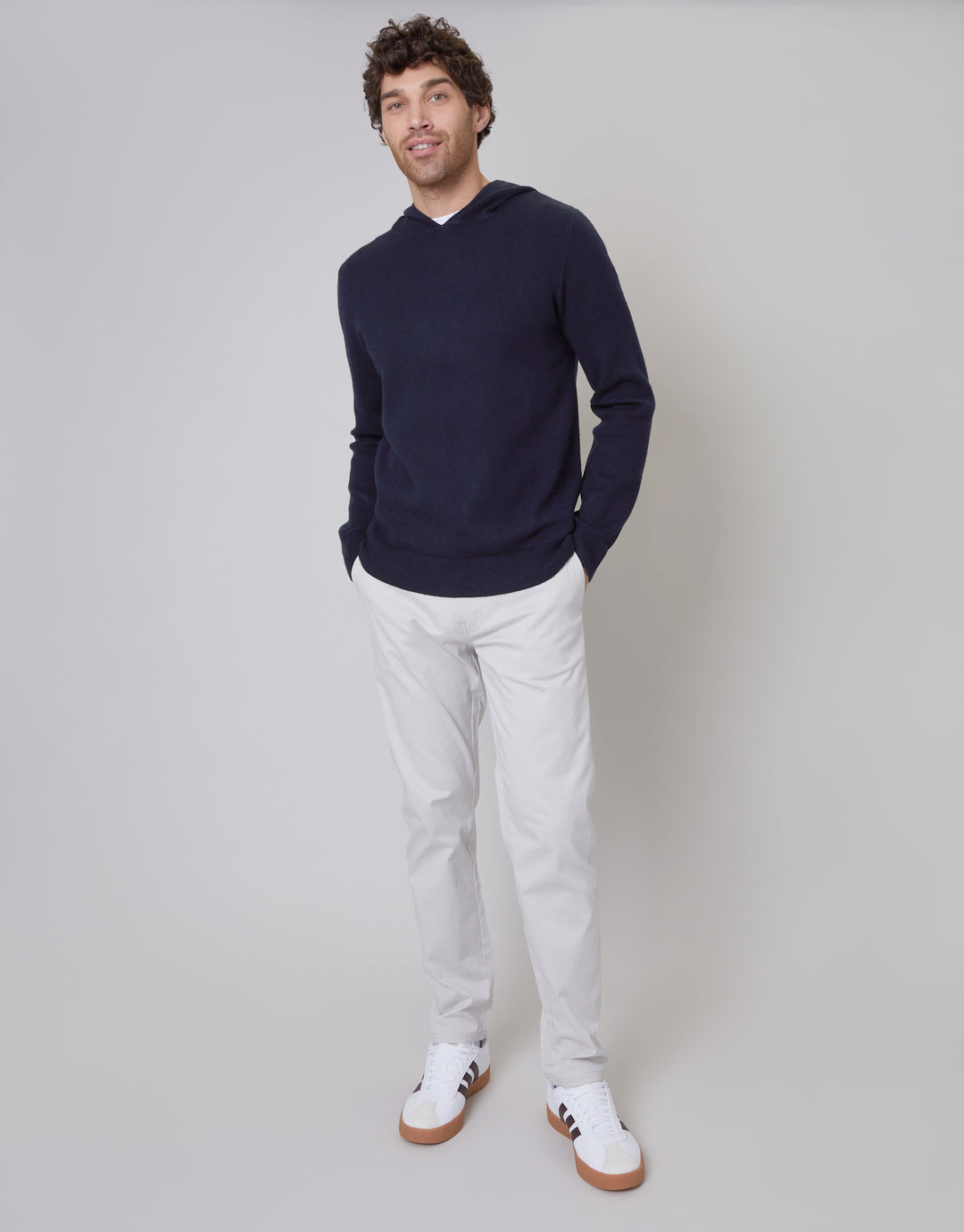 Threadbare Luxe Men's Navy Knitted Overhead Hoodie