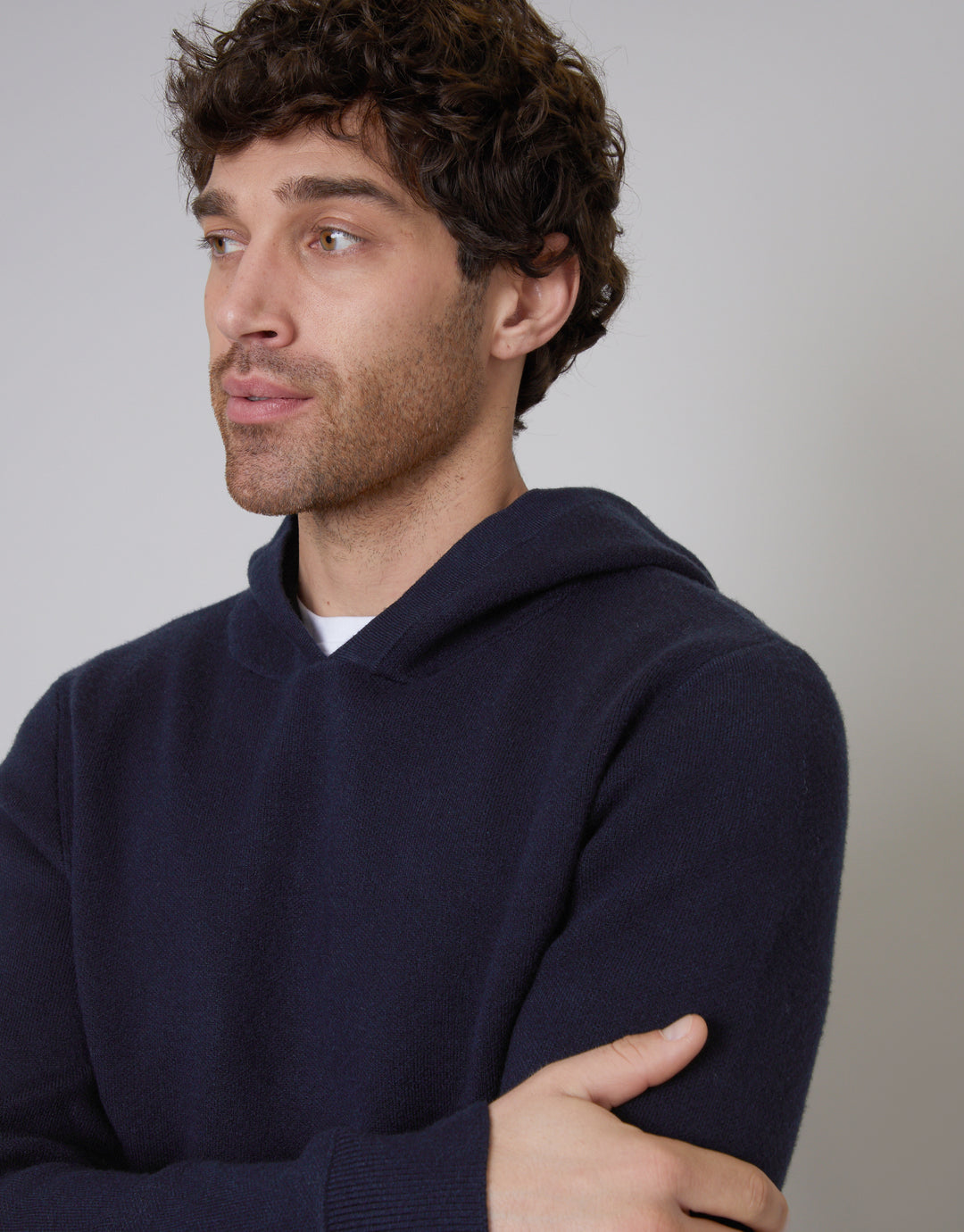 Threadbare Luxe Men's Navy Knitted Overhead Hoodie