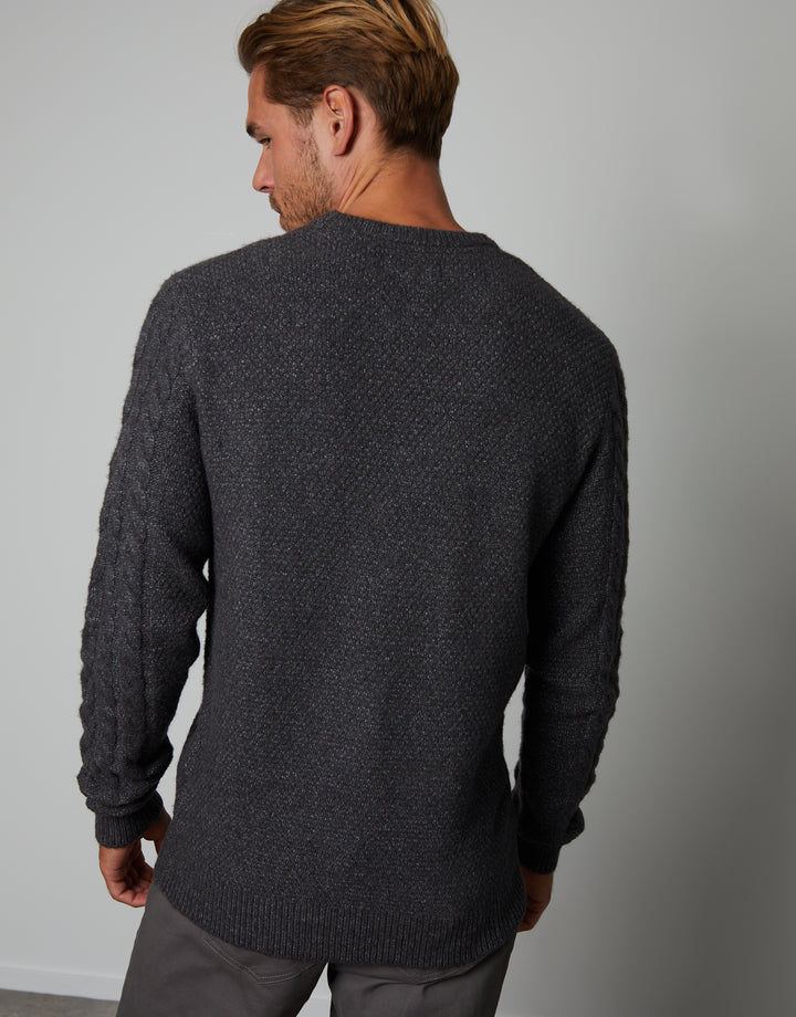 Charcoal Grey Cable Knit Detail Crew Neck Jumper